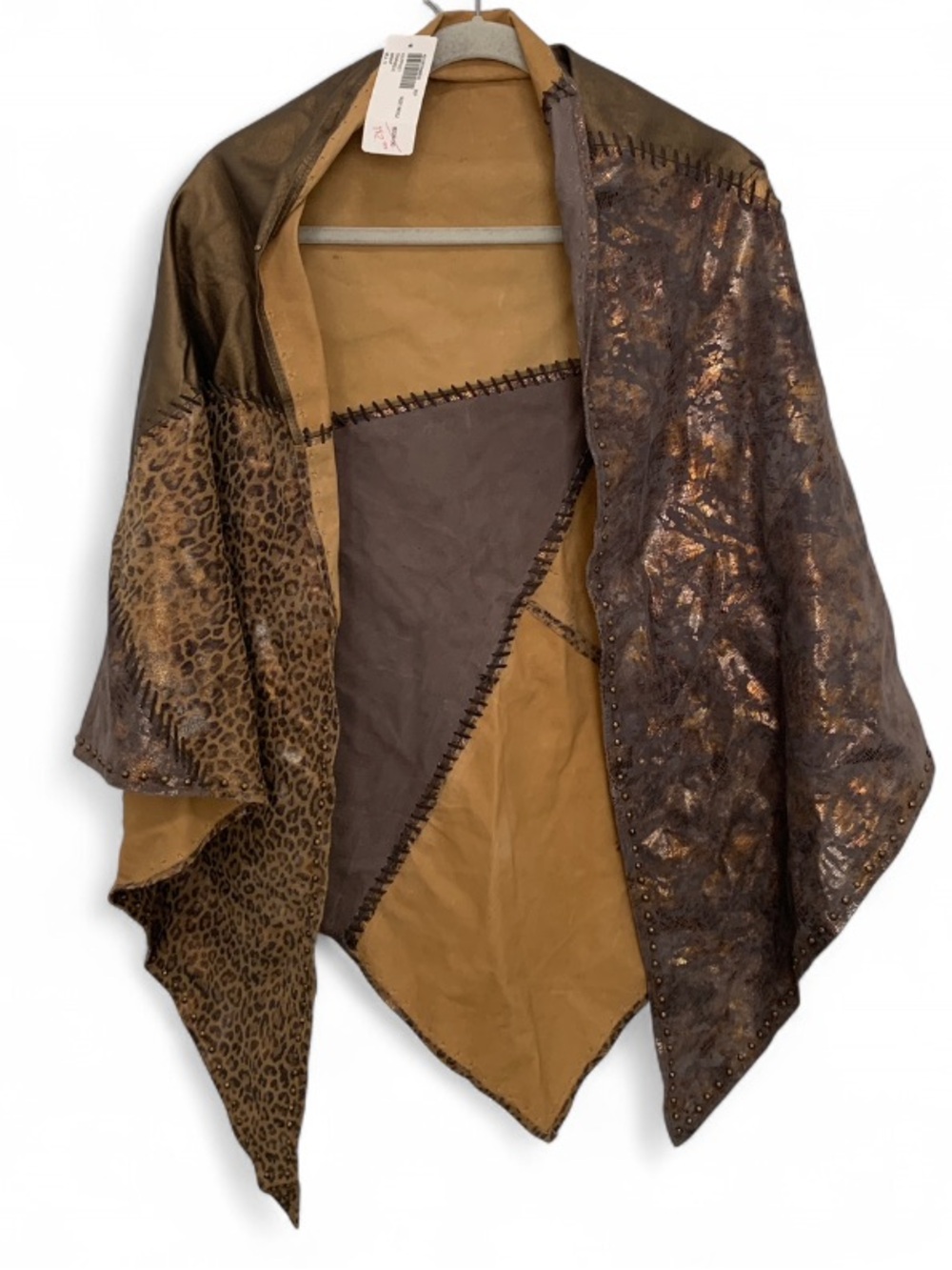 NWT Chico’s Multi-Tone Patchwork Shawl Wrap - Brown/Gold